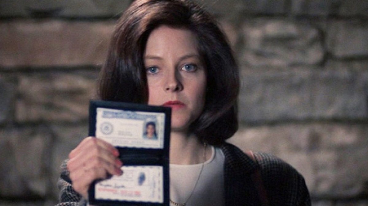FBI agent Clarice Starling presents her FBI ID badge