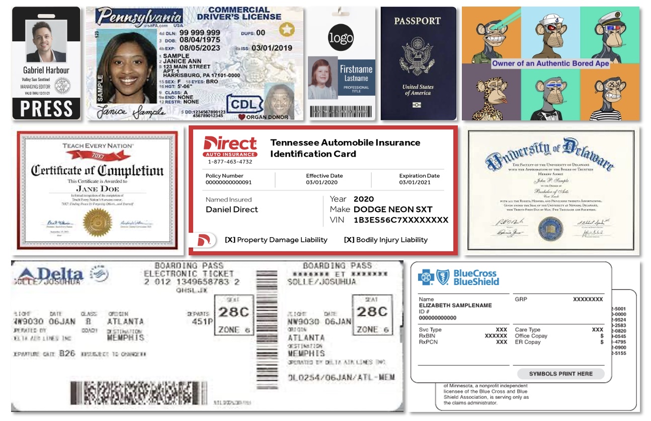 Examples of different identity documents that can be represented as VCs